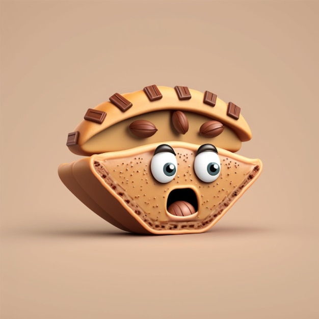 A brown pecan pie with face 3d