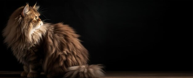 Photo brown persian cat portrait black background with copy space generative ai