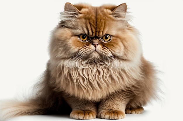 Brown Persian Cat on a Pure White Background