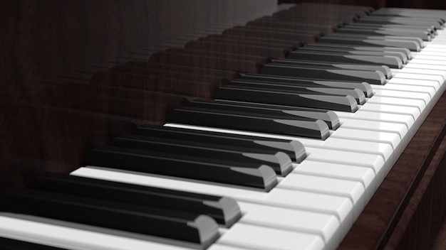 Brown piano keys side view closeup background