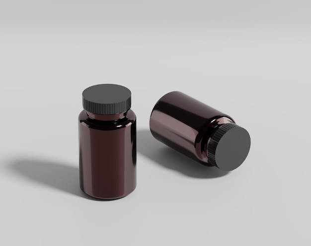 Brown pill case, round plastic container, 3d rendering, 3d illustration