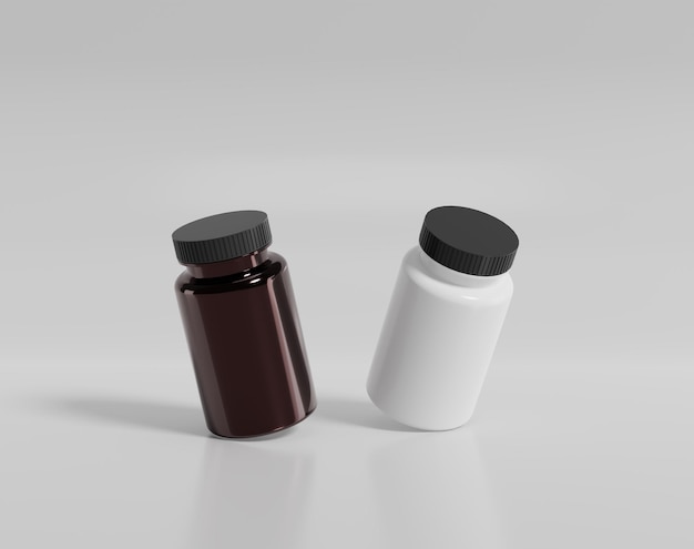 Brown pill case, round plastic container, 3d rendering, 3d illustration