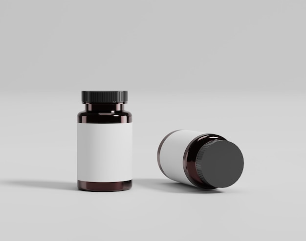 Brown pill case, round plastic container, 3d rendering, 3d illustration