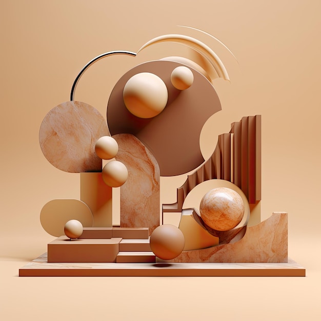 A brown podium with 3d rendered shapes