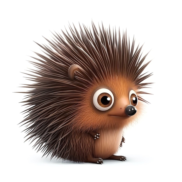 A brown porcupine with a black nose and a black nose is on a white background.