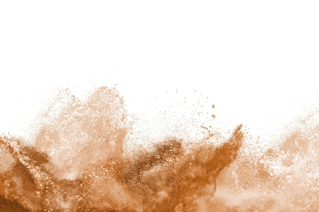 Brown powder explosion isolated on white background