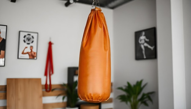 Photo brown punching bag hanging in room sport active lifestyle and healthy concepts