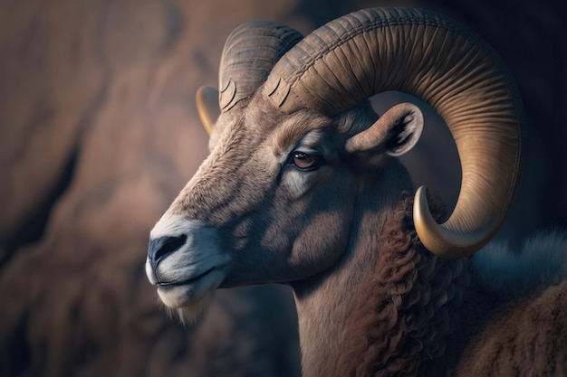 Brown ram portrait Illustration Generative AI