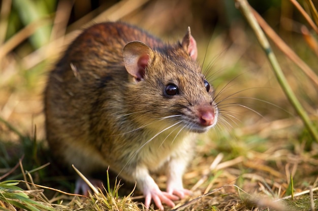 Photo brown rat view of a brown rat against a grass background