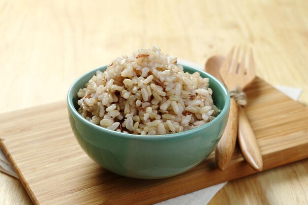 Brown Rice on Wooden Plate