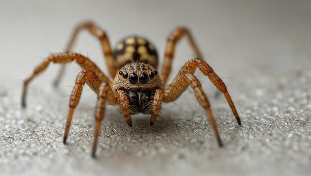 a brown spider with many legs in the center The spider has a white belly and brown legs