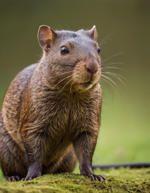 a brown squirrel is standing on a fence and looking at the camera