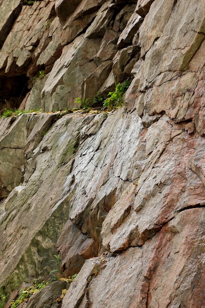 Brown stone or rock background Nature detail of rocks Closeup rough brown stone wall