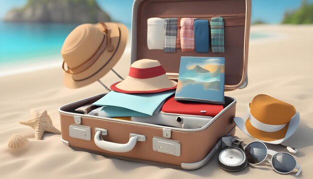 a brown suitcase with a hat and a picture of a hat on it