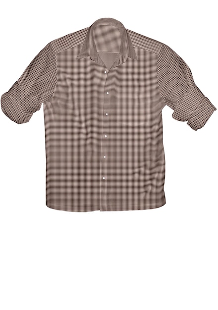 A brown and tan shirt with a white background and a black shirt with a white pocket.