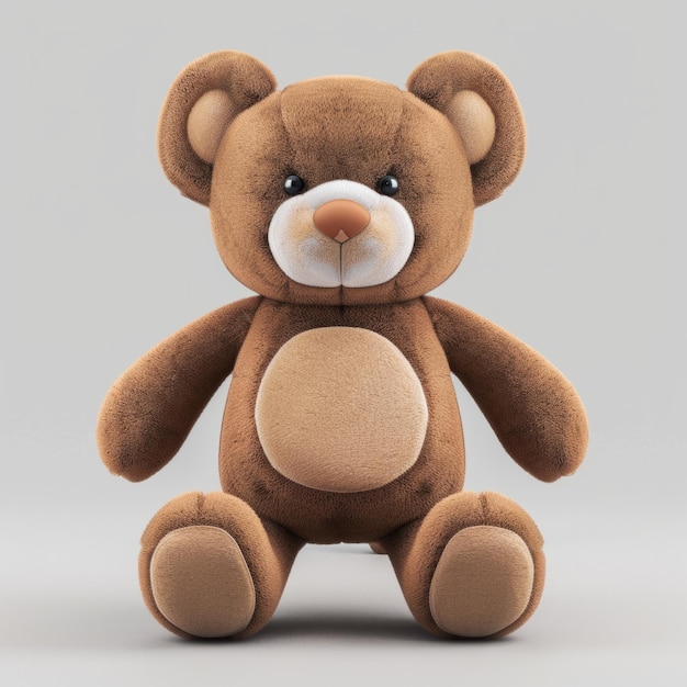 A brown teddy bear sits serenely on a gray background