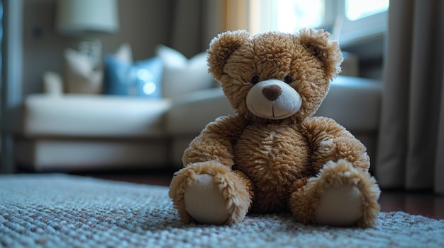 Brown Teddy Bear Sitting on Rug