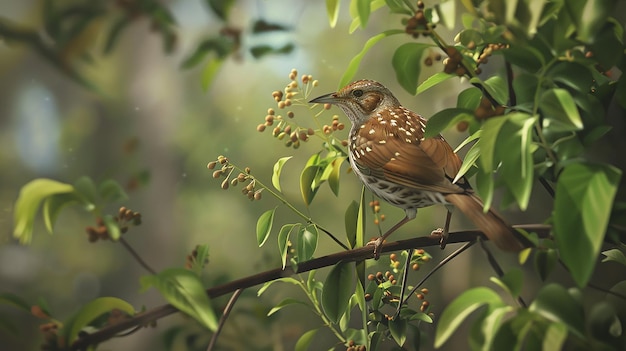 A Brown Thrasher bird in a tree branch