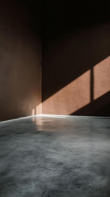 Brown wall in an empty room with concrete floor