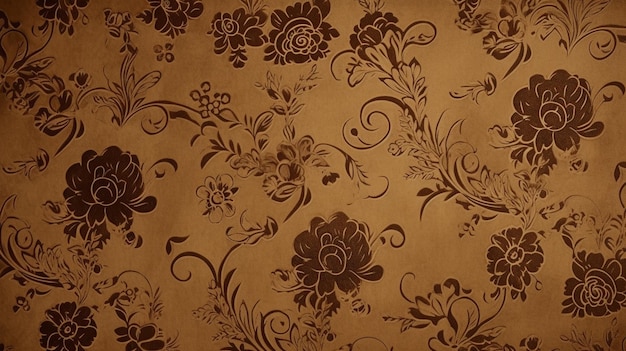 A brown wallpaper with a floral design on it