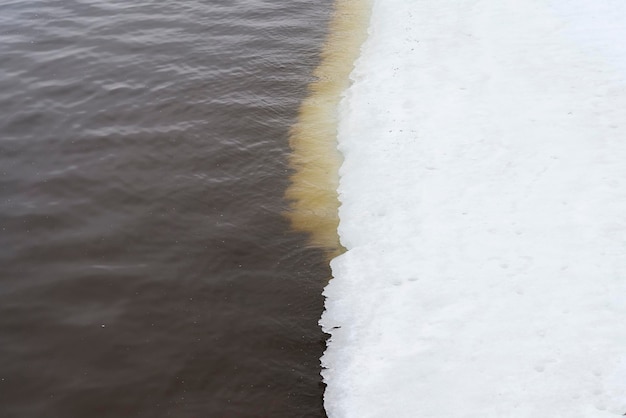 Brown water and white snow