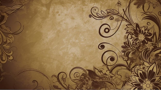 A brown and white background with a floral design.