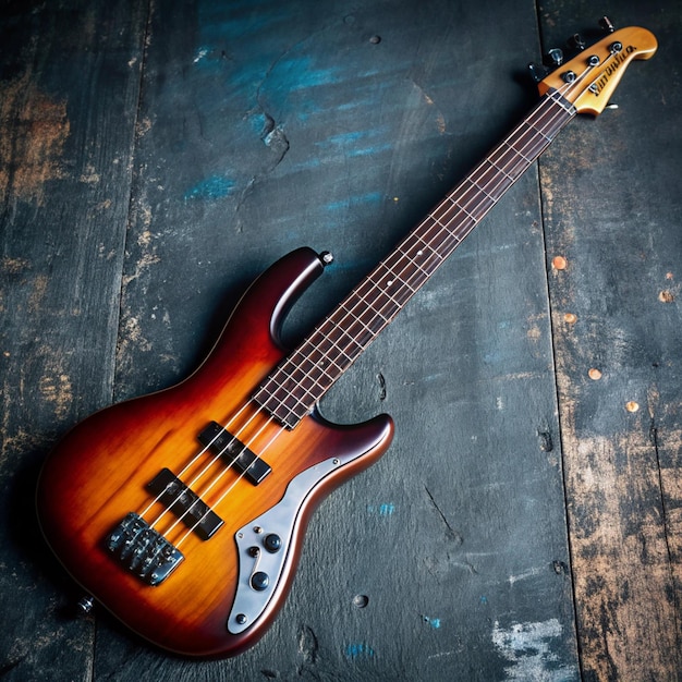 Photo a brown and white bass guitar with a white handle