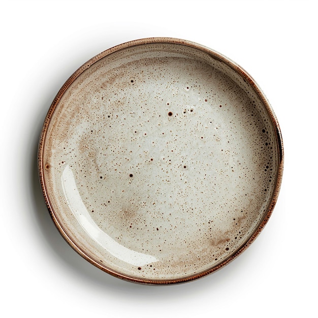 a brown and white bowl with a brown and white speckled rim