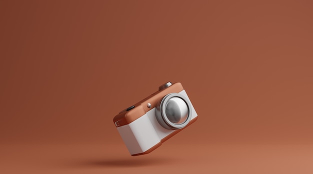 Brown and white camera over brown background photography concept. 3d rendering