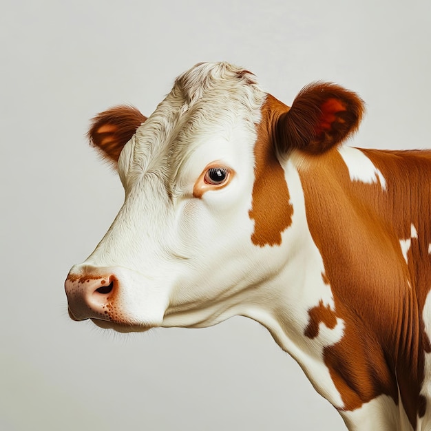 Photo a brown and white cow standing in front of a white wall