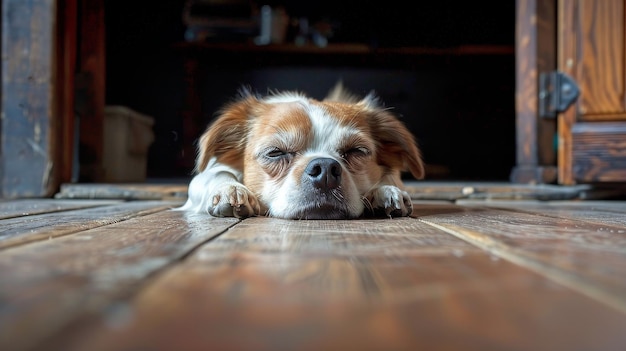 Brown and White Dog Resting on Carpet