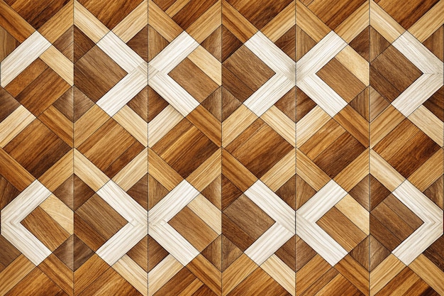 Brown and white seamless parquet floor with geometric pattern Wood texture for background