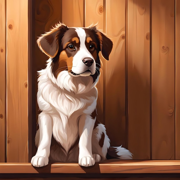 Brown and White Spotted Dog Peeking from behind a Wooden Wall