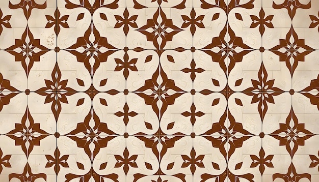 Brown white traditional motif tiles wallpaper texture background banner panorama Vintage retro