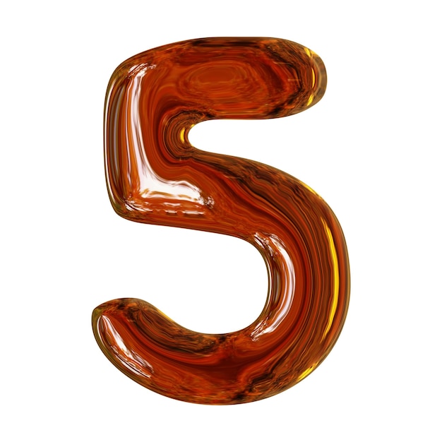 Brown wooden number 5 design in 3d rendering for math and education concept