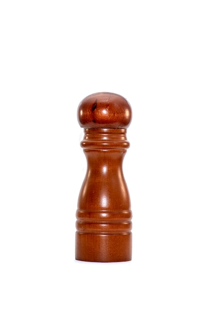 Brown wooden Pepper Shaker isolated on white Background 