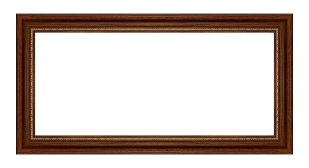 Brown wooden rectangle picture frame isolated on white background with clipping path