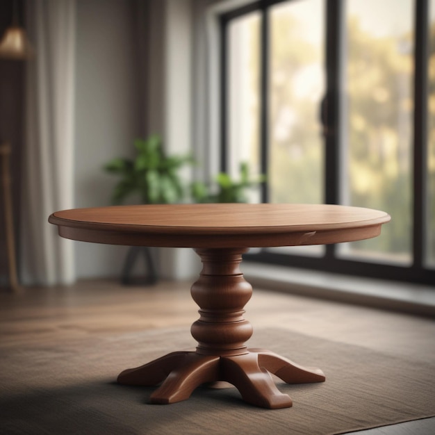 Brown wooden round table