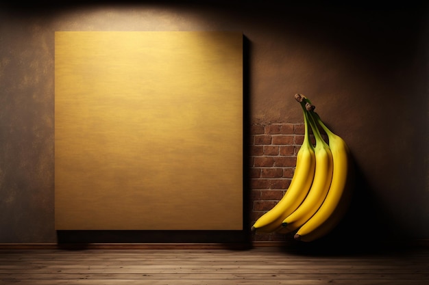 Brown wooden wall with two yellow bananas and free space for text