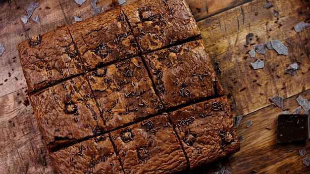 Brownie cake decorated with crumbled chocolate