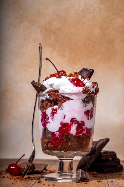 Brownie cake trifle Black forest dessert