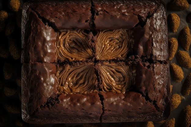 Brownie Piece Whole Chocolate Cake Cocoa Pastry Brown Dessert Top View Brownie Piece Abstract Generative Ai Illustration