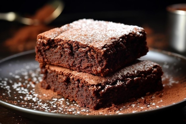 Photo brownie with a dusting of cocoa powder brownie closeup photography