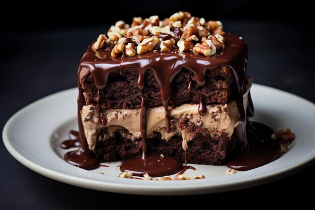 Brownie with a Layer of Hazelnut Spread brownie closeup photography