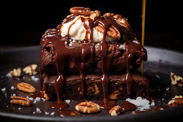 Brownie with a Sprinkle of Pecans brownie closeup photography