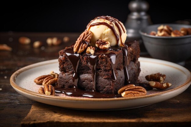 Brownie with a Sprinkle of Pecans brownie closeup photography