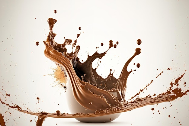 Brownish hot coffee or chocolate splash isolated on white