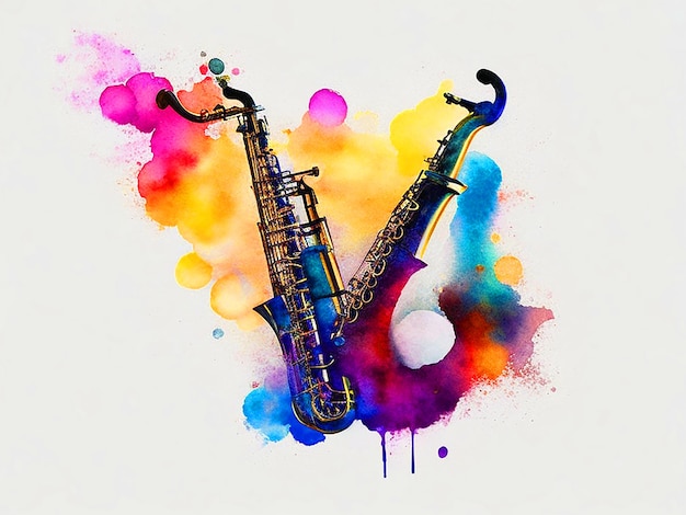 Brunch Free jazz Saxophone Watercolor Saxophone watercolor Painting watercolor Leaves image downl