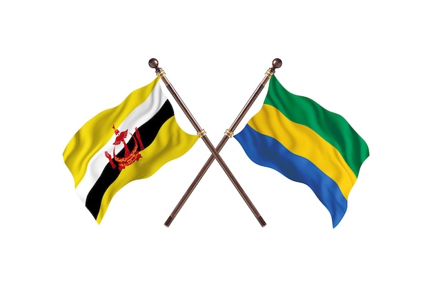 Brunei versus Gabon Two Countries Flags Background