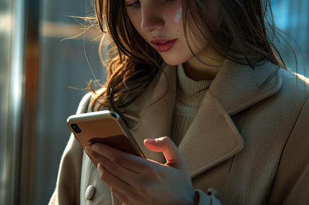 Brunette Businesswoman Using Mobile Phone at Work